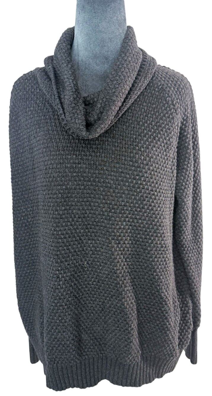 Gap XL Wool Blend Cowl Neck Sweater Charcoal Gray Textured Chunky Knit